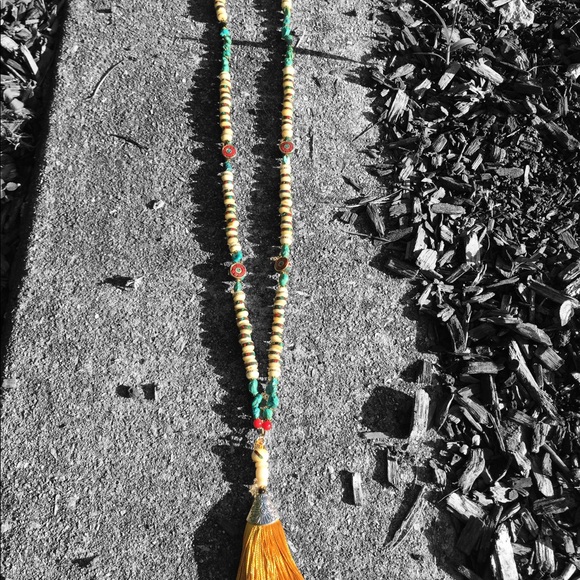 Tibetan Beads with Turquoise, Coral & SS with tassel by K Morris Designs - Picture 7 of 8